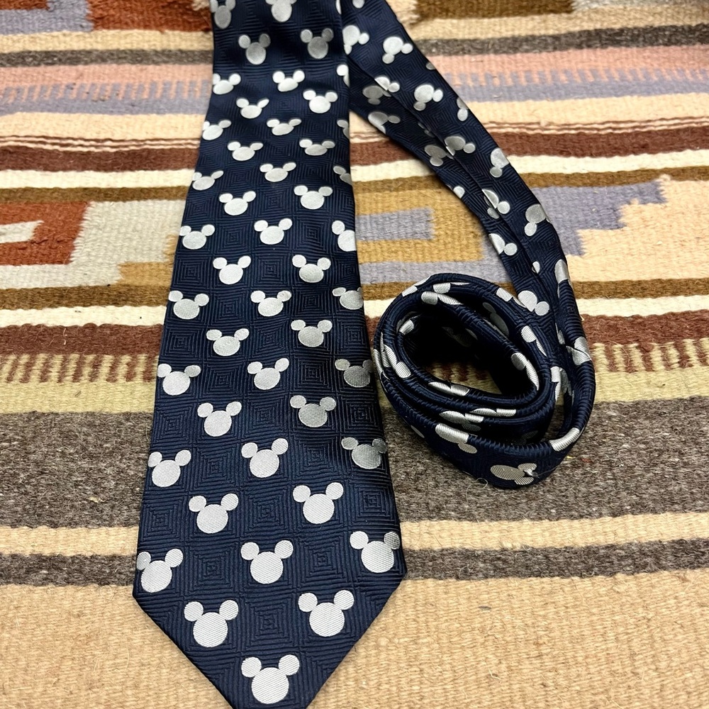 Disney Navy Blue Tie with Silver Mickey Mouse Pattern